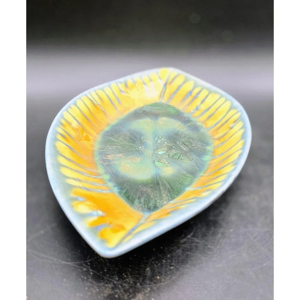 Vintage Edgecomb Pottery Crystalline Glaze Oval Drip Candy Dish 10